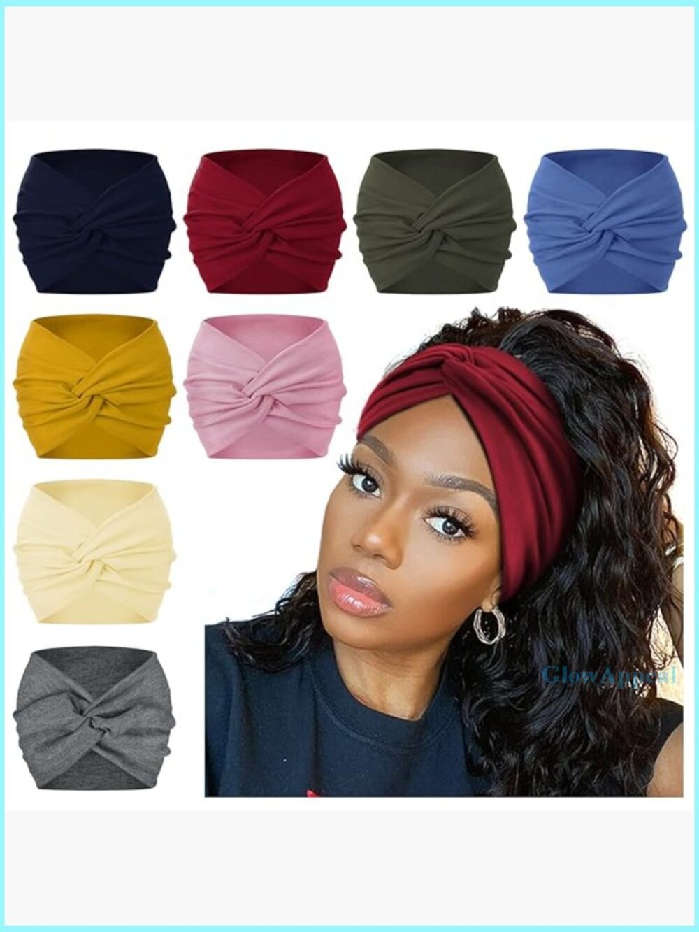 Extra Wide 7" Turban Headbands, 8-Pack Polyester Workout Yoga Hair Accessories